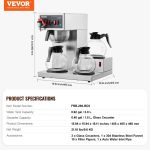 Vevor 12-Cup Commercial Drip Coffee Maker with 3 Glass Carafes Warmers and Water Inlet New - Image 8