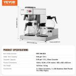 Vevor 12-Cup Commercial Drip Coffee Maker with 3 Glass Carafes and Warming Plates New - Image 8