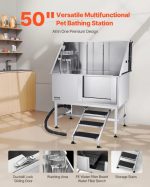 Vevor Dog Grooming Tub 50" Stainless Steel with Anti-Slip Stairs and Dual-Control Faucet New - Image 4