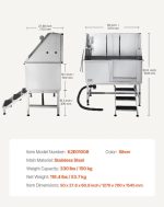 Vevor Dog Grooming Tub 50" Stainless Steel with Anti-Slip Stairs and Dual-Control Faucet New - Image 9