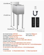 Vevor Commercial Underbar Ice Bin 7.4 Gal Stainless Steel with Sliding Lid and Bottle Holders New - Image 8