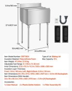 Vevor Commercial Underbar Ice Bin 16.1 Gal Stainless Steel with Sliding Lid and Bottle Holders New - Image 8