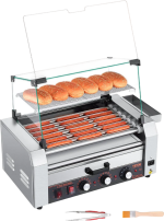 Vevor Electric 18 Hot Dog 7-Roller Grill Machine with Bun Warmer and Cover 1200W New
