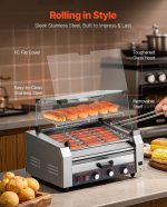 Vevor Electric 18 Hot Dog 7-Roller Grill Machine with Bun Warmer and Cover 1200W New - Image 5