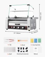 Vevor Electric 18 Hot Dog 7-Roller Grill Machine with Bun Warmer and Cover 1200W New - Image 8