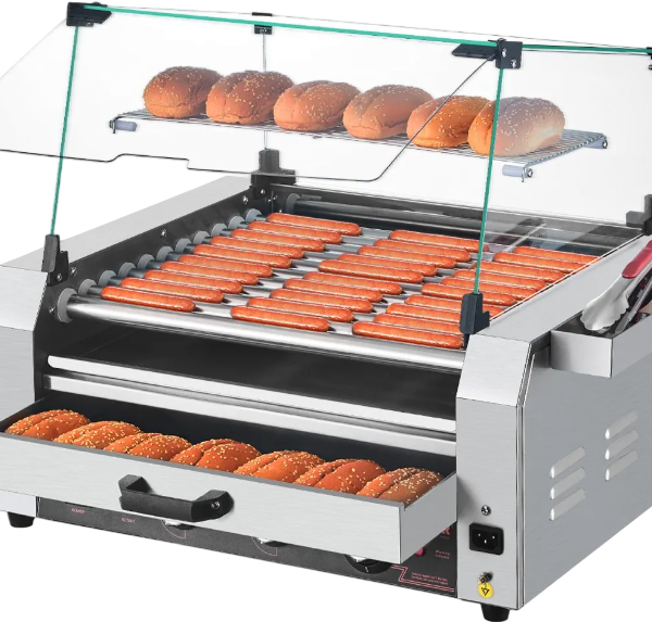 Vevor Electric 30 Hot Dog 11-Roller Grill Machine with Bun Warmer and Cover 1950W New