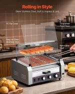 Vevor Electric 30 Hot Dog 11-Roller Grill Machine with Bun Warmer and Cover 1950W New - Image 5
