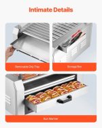 Vevor Electric 30 Hot Dog 11-Roller Grill Machine with Bun Warmer and Cover 1950W New - Image 6