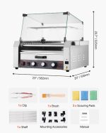 Vevor Electric 30 Hot Dog 11-Roller Grill Machine with Bun Warmer and Cover 1950W New - Image 8