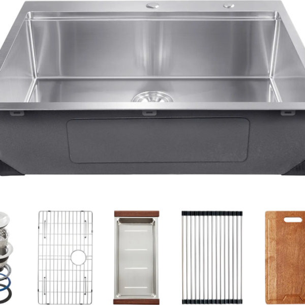 Vevor Drop-In Kitchen Sink 30" Stainless Steel Top-Mount Single Bowl with Workstation New