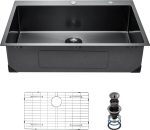 Vevor Drop-In Kitchen Sink 33" Stainless Steel Top-Mount Single Bowl Black New