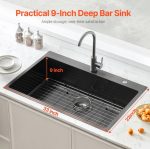 Vevor Drop-In Kitchen Sink 33" Stainless Steel Top-Mount Single Bowl Black New - Image 3
