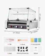 Vevor Commercial Grill Machine 11-Roller with Cover 30 Hot Dog 1600W New - Image 8