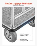 Vevor Bellman Luggage Cart 1200 Lbs Capacity Stainless Steel 4-Wheels Hotel Trolley New - Image 6