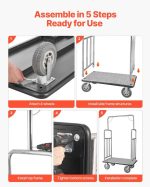 Vevor Bellman Luggage Cart 1200 Lbs Capacity Stainless Steel 4-Wheels Hotel Trolley New - Image 7