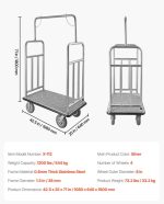 Vevor Bellman Luggage Cart 1200 Lbs Capacity Stainless Steel 4-Wheels Hotel Trolley New - Image 8