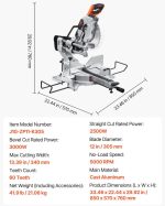 Vevor Sliding Compound Miter Saw 12" 15A Dual Bevel LED Guide 60-Tooth Blade New - Image 8