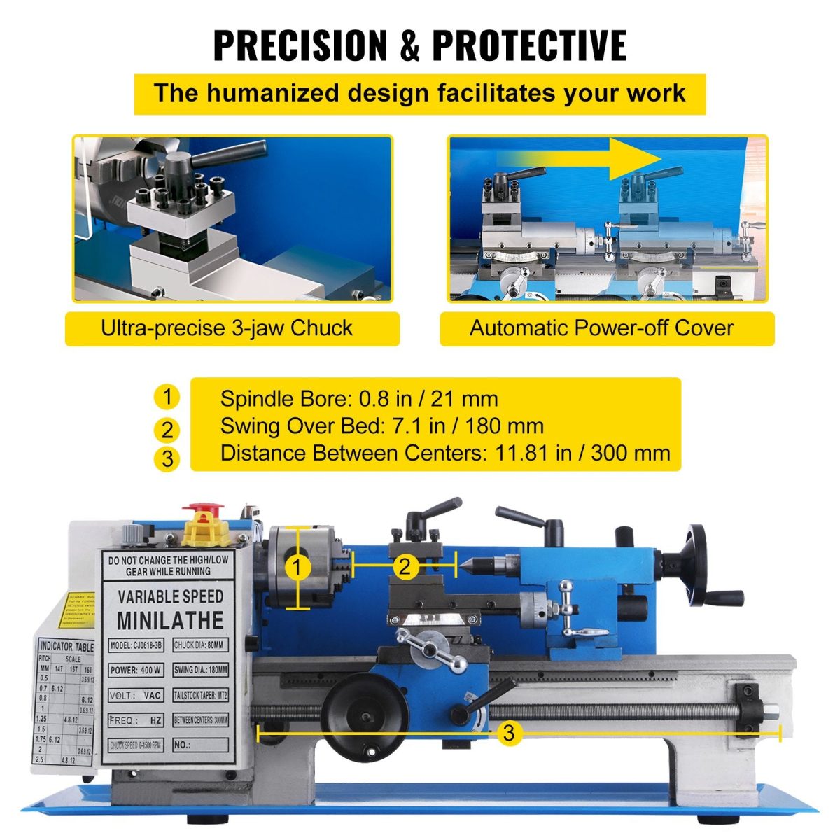 Vevor Mini Metal Lathe 7" x 12" Variable Speed 2250 RPM 400W New - Image 5