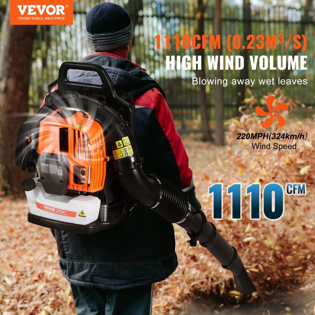 Vevor Backpack Leaf Blower 63cc 2-Cycle Gas Powered 1110 CFM New - Image 2