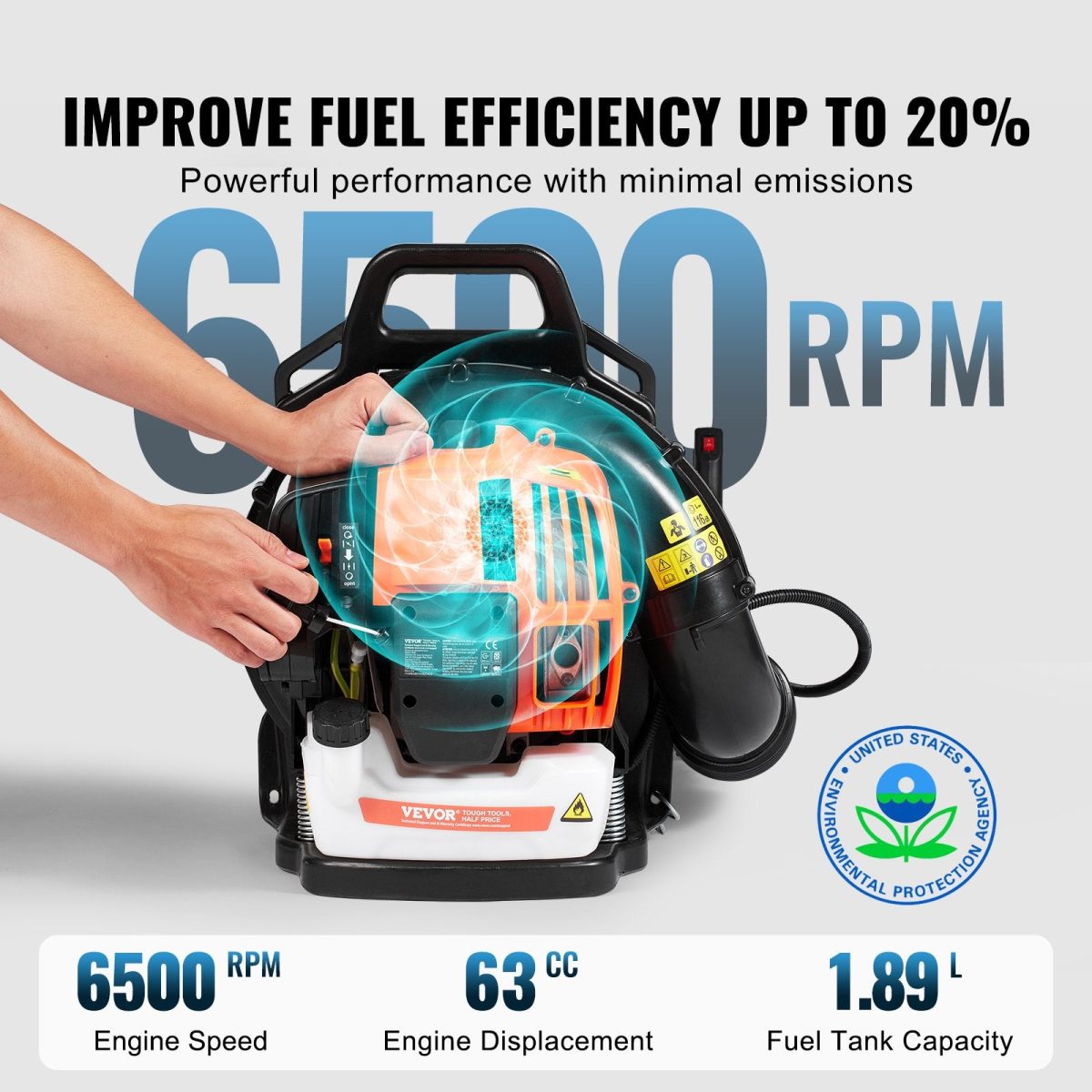 Vevor Backpack Leaf Blower 63cc 2-Cycle Gas Powered 1110 CFM New - Image 3