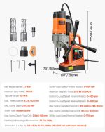 Vevor Magnetic Drill Press 1450W 800 RPM with 2 Coring Bits New - Image 7