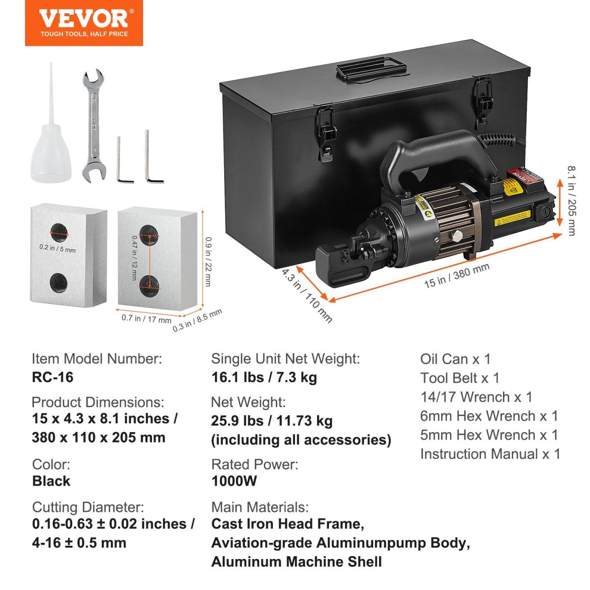 Vevor Hydraulic Electric Rebar Cutter 1000W Cuts up to 5/8" 4-16mm New - Image 7