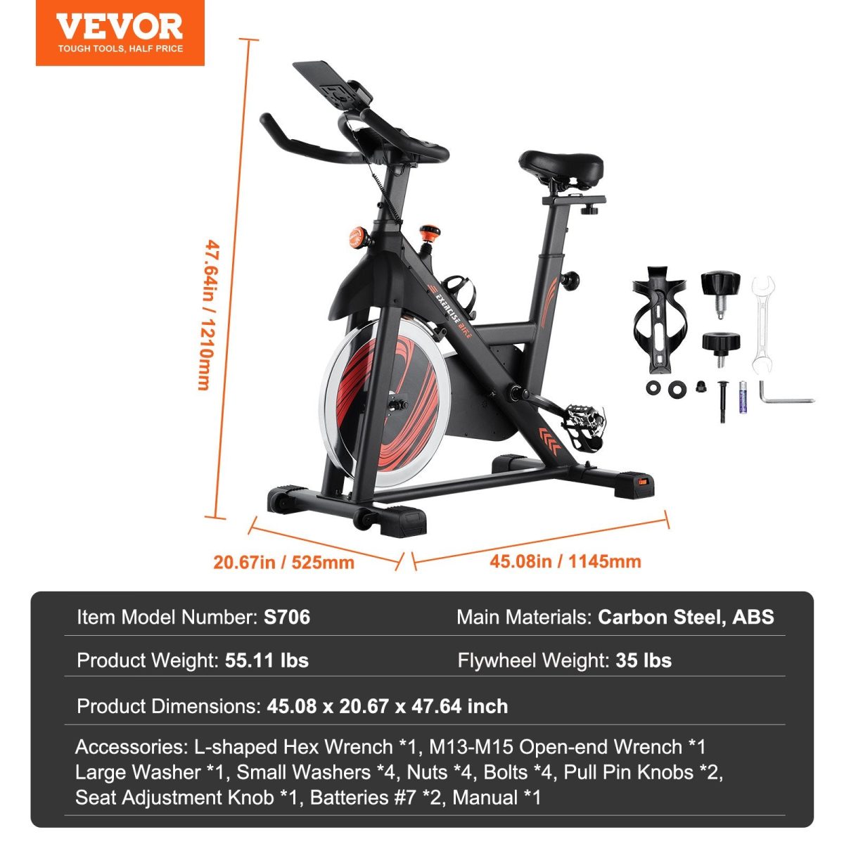 Vevor Exercise Bike Magnetic Resistance 35 Lbs Flywheel Stationary Indoor Cycling New - Image 7