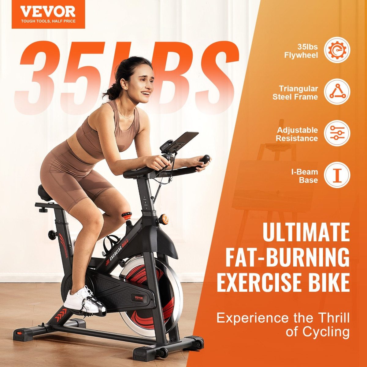 Vevor Exercise Bike Magnetic Resistance 35 Lbs Flywheel Stationary Indoor Cycling New - Image 2