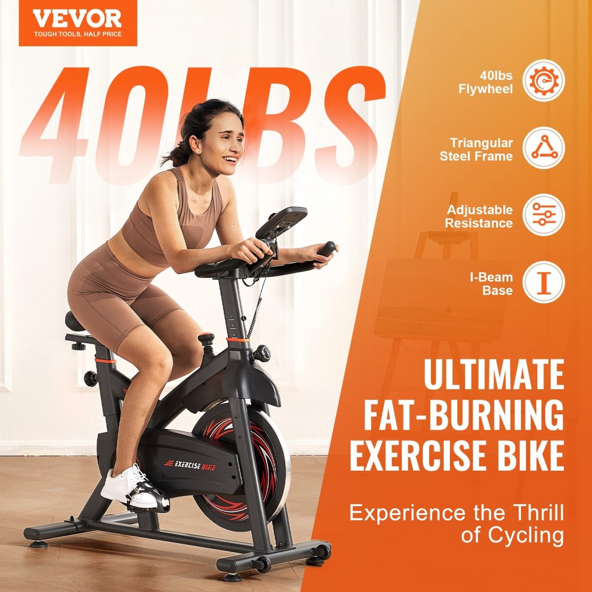 Vevor Exercise Bike Magnetic Resistance 40 Lbs Flywheel Stationary Indoor Cycling New - Image 2