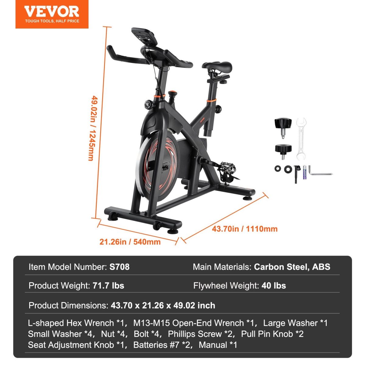 Vevor Exercise Bike Magnetic Resistance 40 Lbs Flywheel Stationary Indoor Cycling New - Image 7