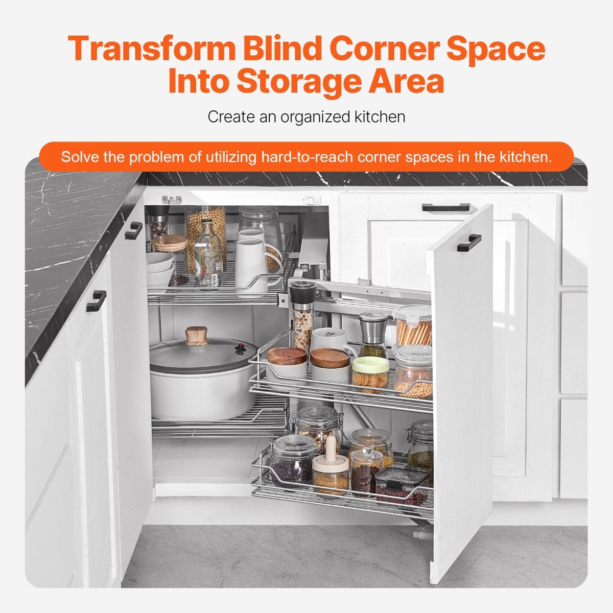 Vevor Cabinet Organizer 2-Tier 4 Shelf Blind Corner Pull Out Storage New - Image 2