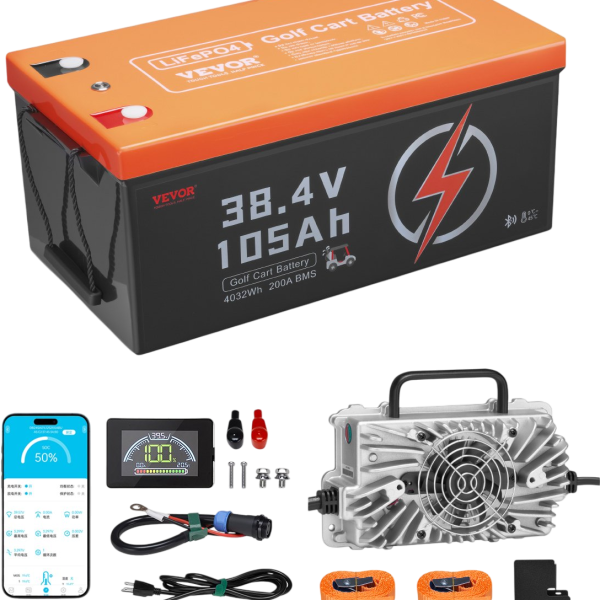 Vevor Golf Cart Lithium Battery 36V 105Ah with 20A Charger and LCD Monitor New