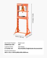 Vevor Hydraulic Shop Press 20 Ton with Press Plate for Bending New - Image 7