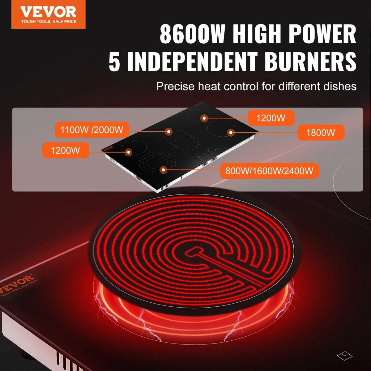 Vevor Electric Ceramic Cooktop 5 Burners with Touch Control 8600W 35.4" x 20.5" New - Image 2