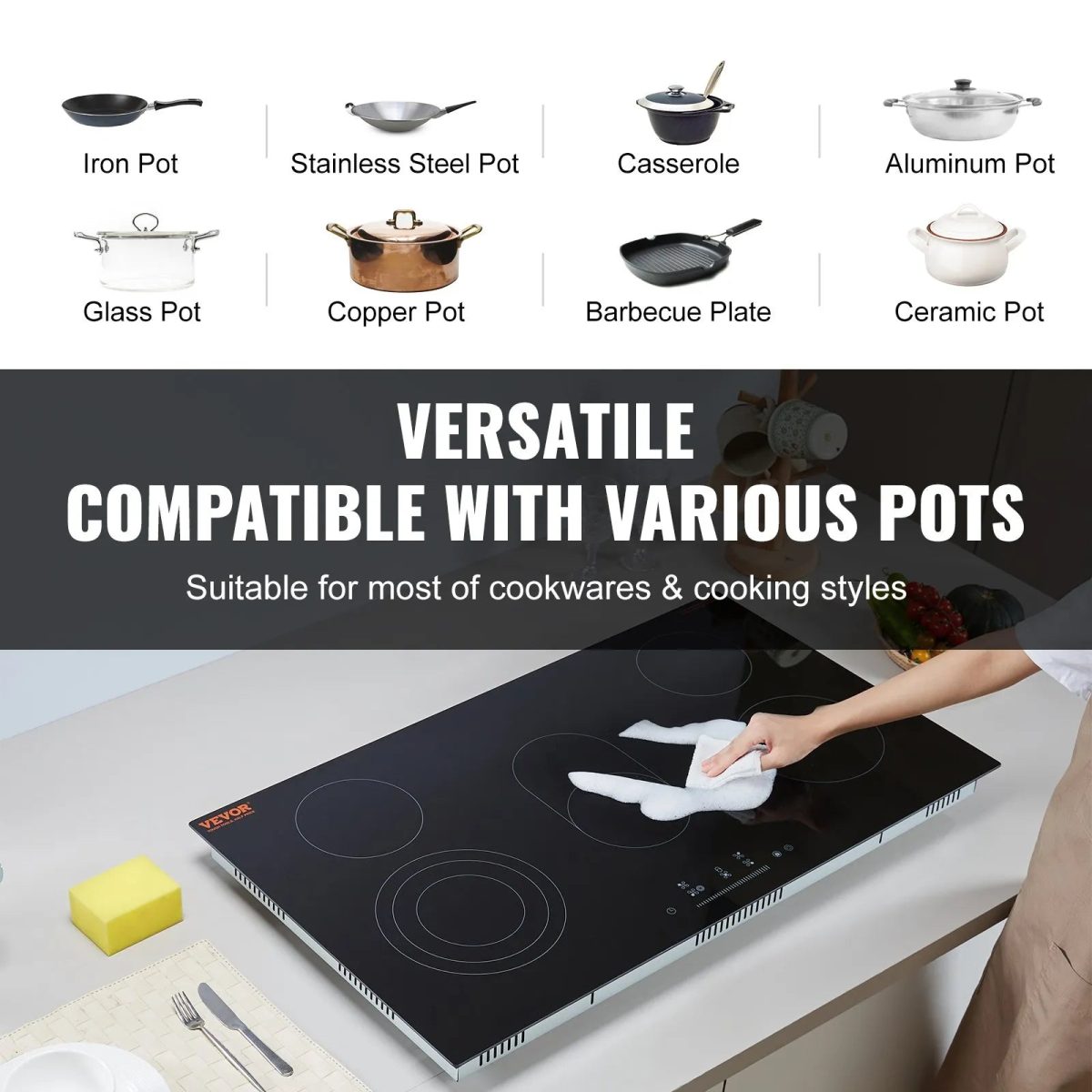Vevor Electric Ceramic Cooktop 5 Burners with Touch Control 8600W 35.4" x 20.5" New - Image 4