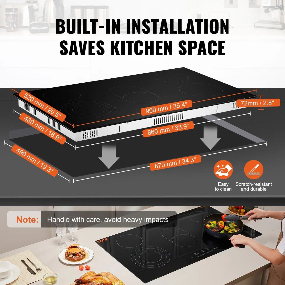 Vevor Electric Ceramic Cooktop 5 Burners with Touch Control 8600W 35.4" x 20.5" New - Image 6