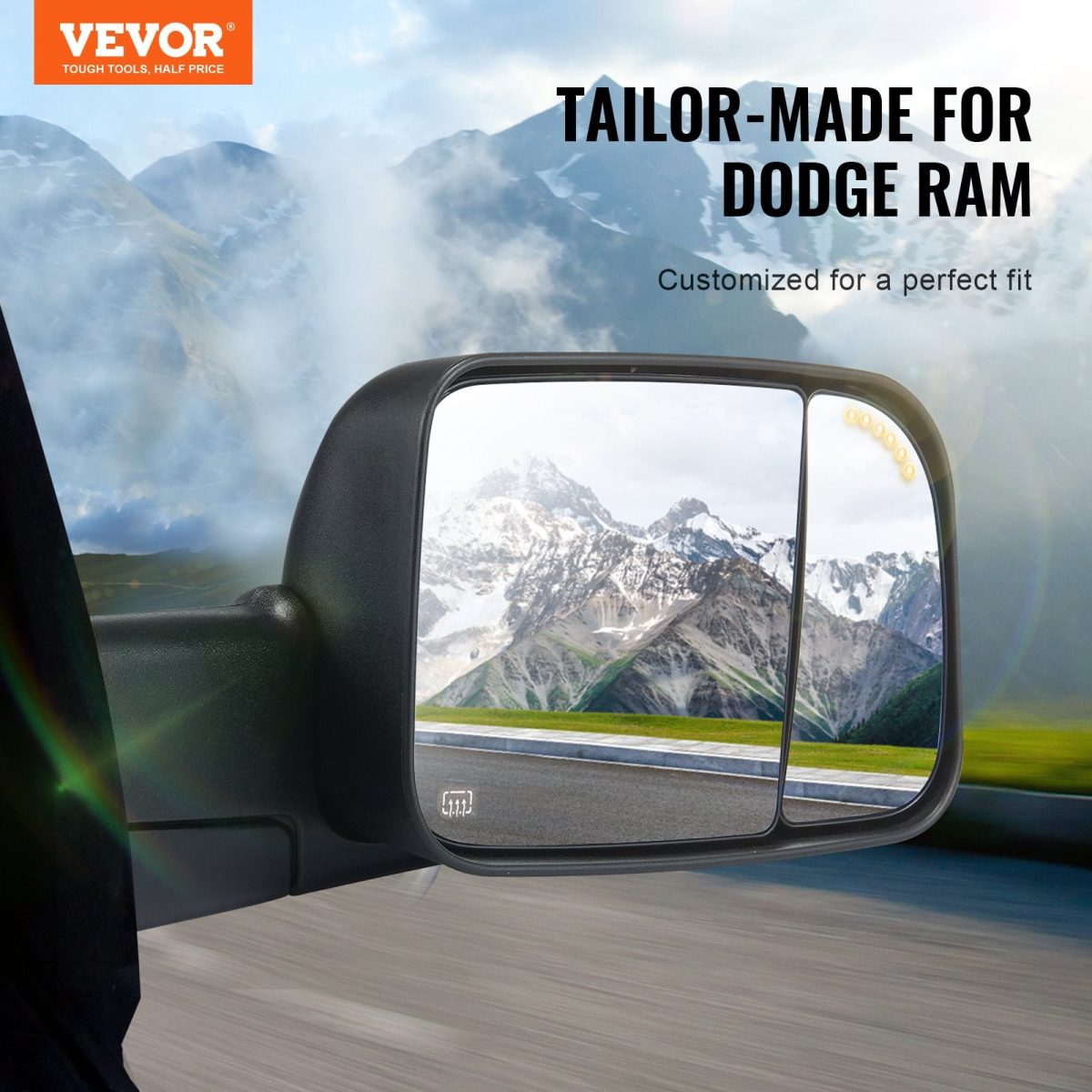 Vevor Towing Mirrors Power Heated with Turn Signal and Puddle Light for Dodge Ram New - Image 2