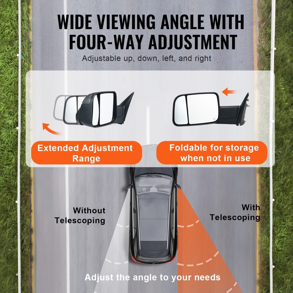 Vevor Towing Mirrors Power Heated with Turn Signal and Puddle Light for Dodge Ram New - Image 3