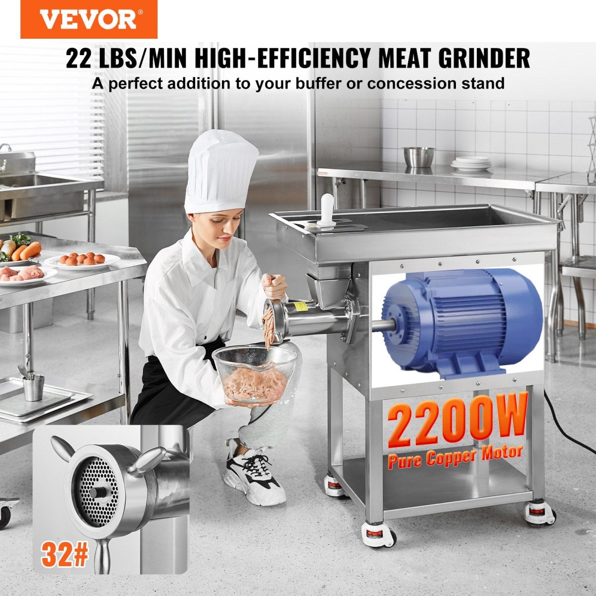 Vevor Commercial Meat Grinder 22 Lbs/Min High Efficiency with Sausage Stuffer 2200W New - Image 2