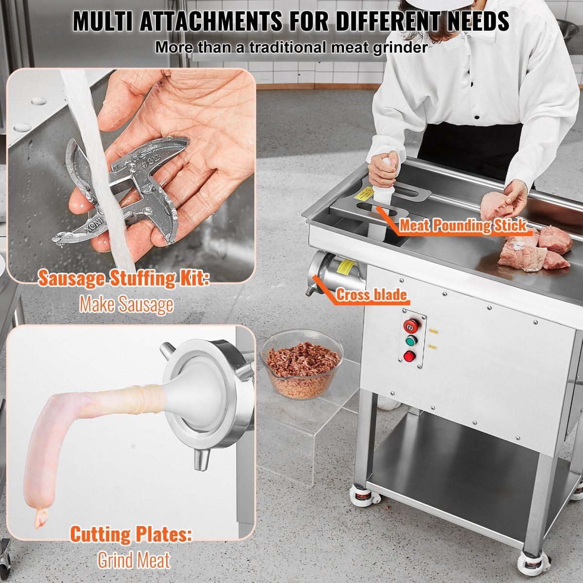 Vevor Commercial Meat Grinder 22 Lbs/Min High Efficiency with Sausage Stuffer 2200W New - Image 3
