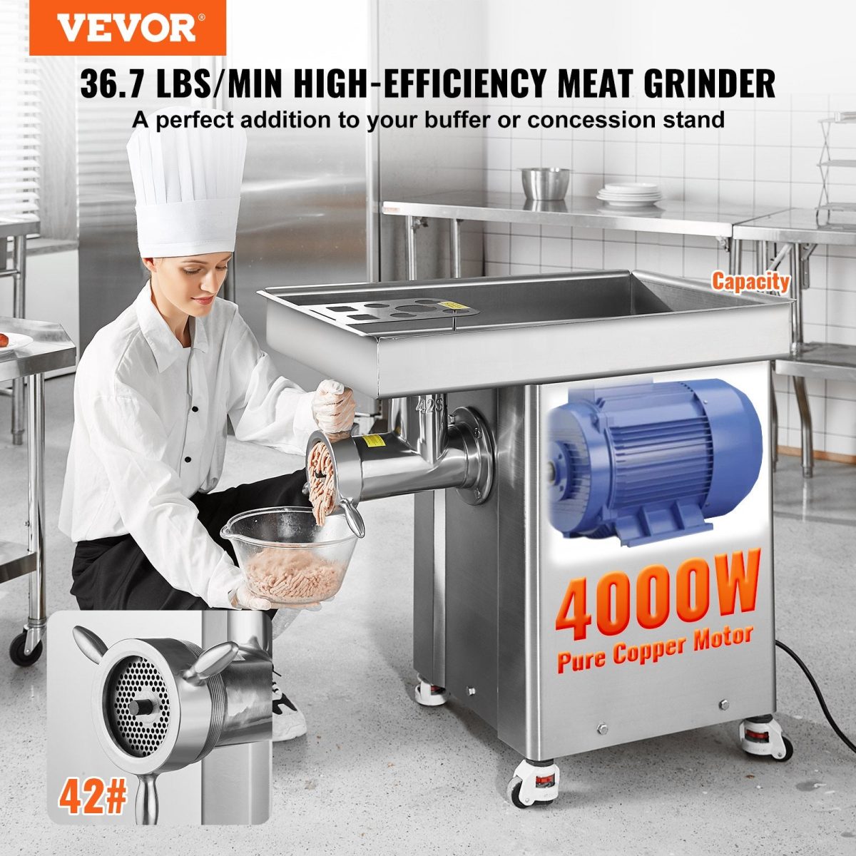 Vevor Commercial Meat Grinder 36.7 Lbs/Min High Efficiency with Sausage Stuffer 4000W New - Image 2