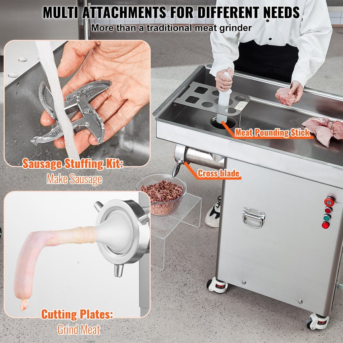 Vevor Commercial Meat Grinder 36.7 Lbs/Min High Efficiency with Sausage Stuffer 4000W New - Image 3