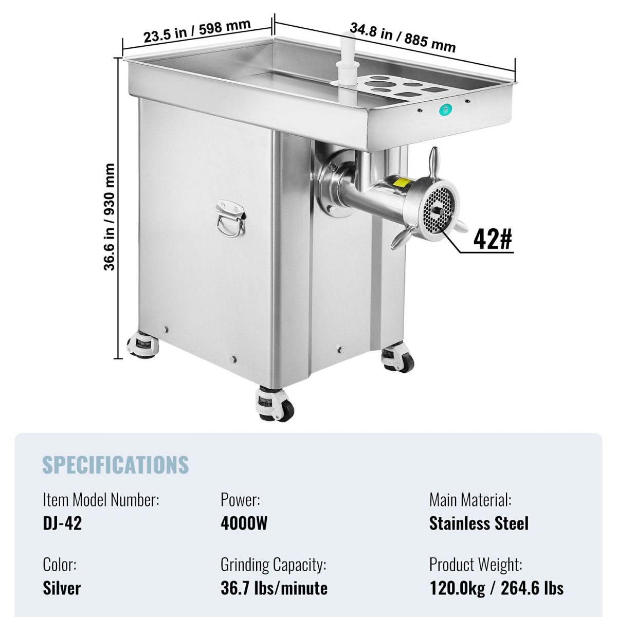 Vevor Commercial Meat Grinder 36.7 Lbs/Min High Efficiency with Sausage Stuffer 4000W New - Image 7