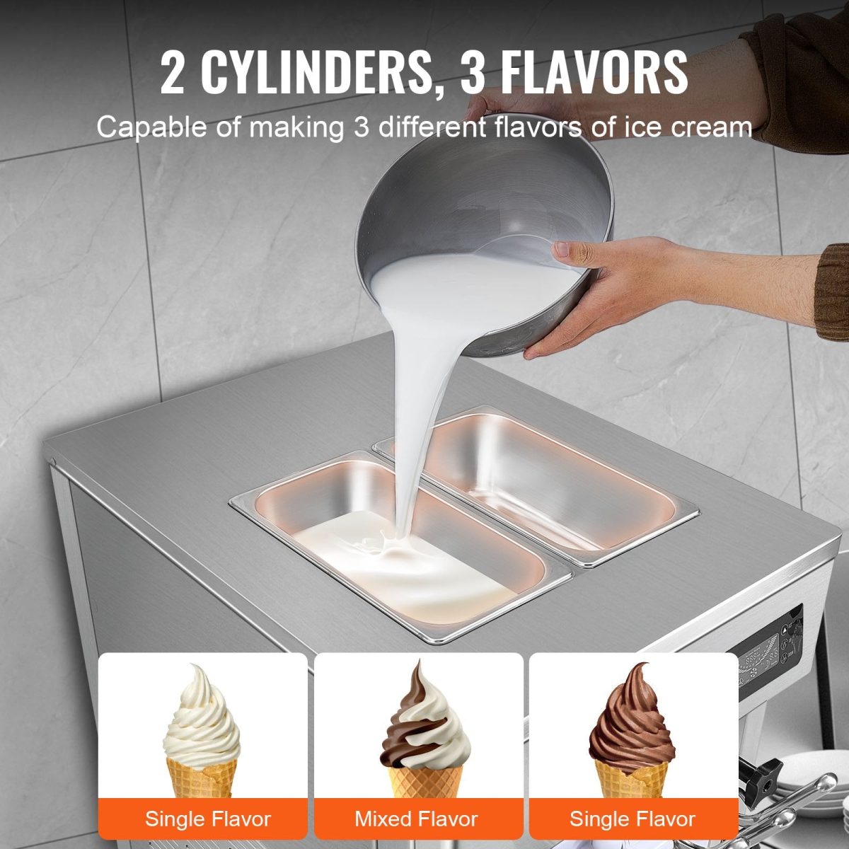 Vevor Commercial Ice Cream Machine 3-Flavor with Two 1.5 Gal. Hoppers LED Panel New - Image 3