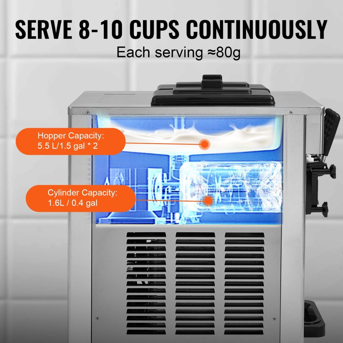 Vevor Commercial Ice Cream Machine 3-Flavor with Two 1.5 Gal. Hoppers LED Panel New - Image 4