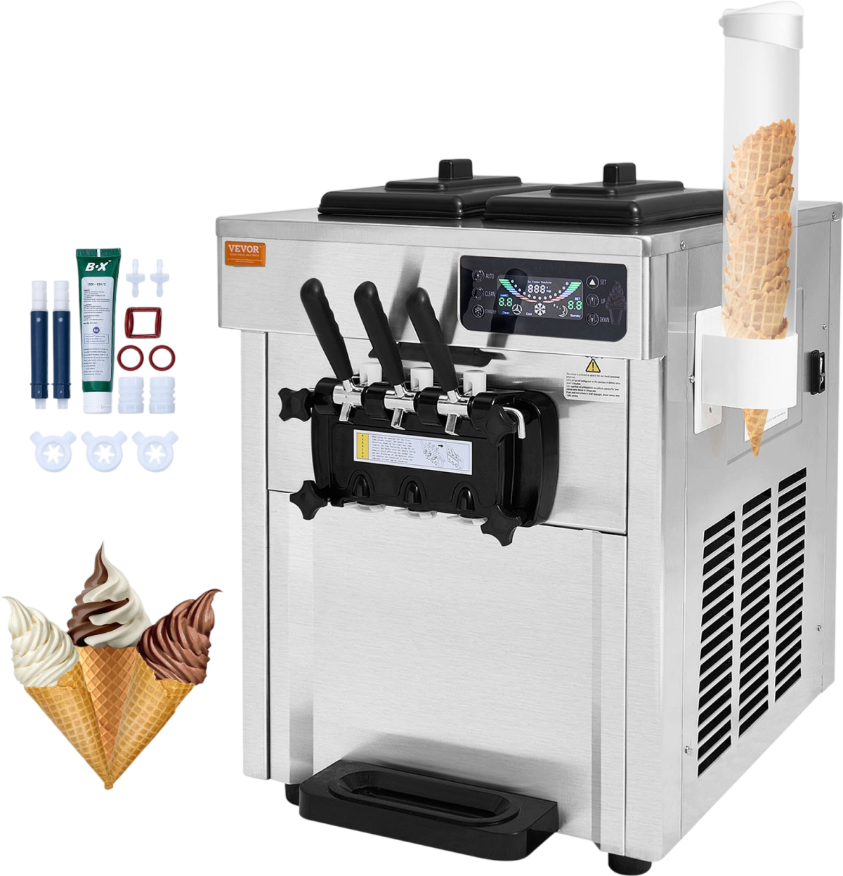 Vevor Commercial Ice Cream Machine 3-Flavor with Two 1.5 Gal. Hoppers LED Panel New - Image 1
