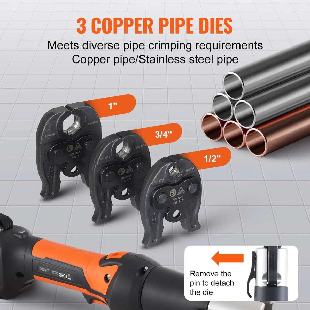 Vevor Pipe Crimping Kit Pro Press Tool Cordless with 3 Jaw Sizes New - Image 3