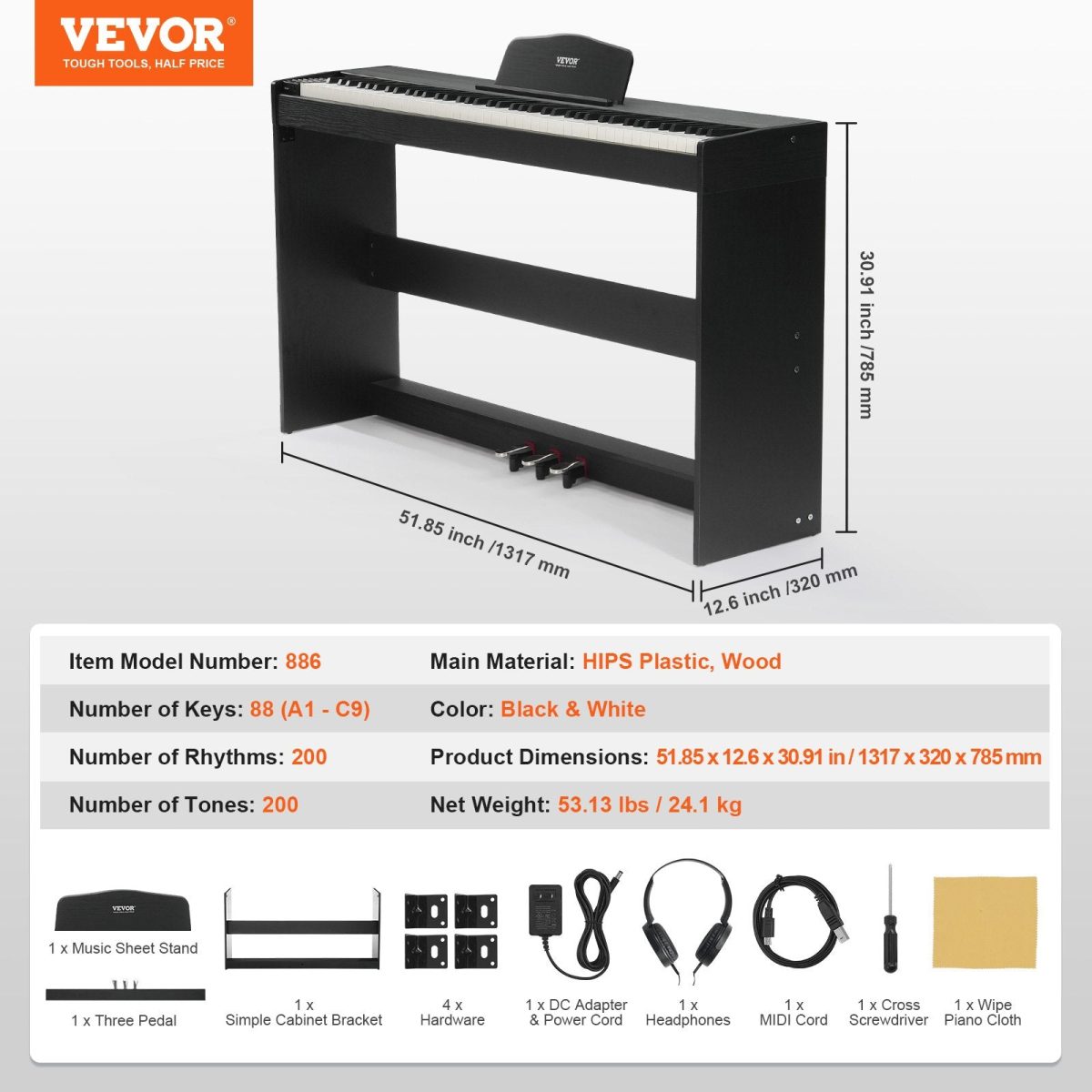 Vevor Digital Piano with Frame 88 Key Fully Weighted Dual Keyboard with 3 Pedals New - Image 7
