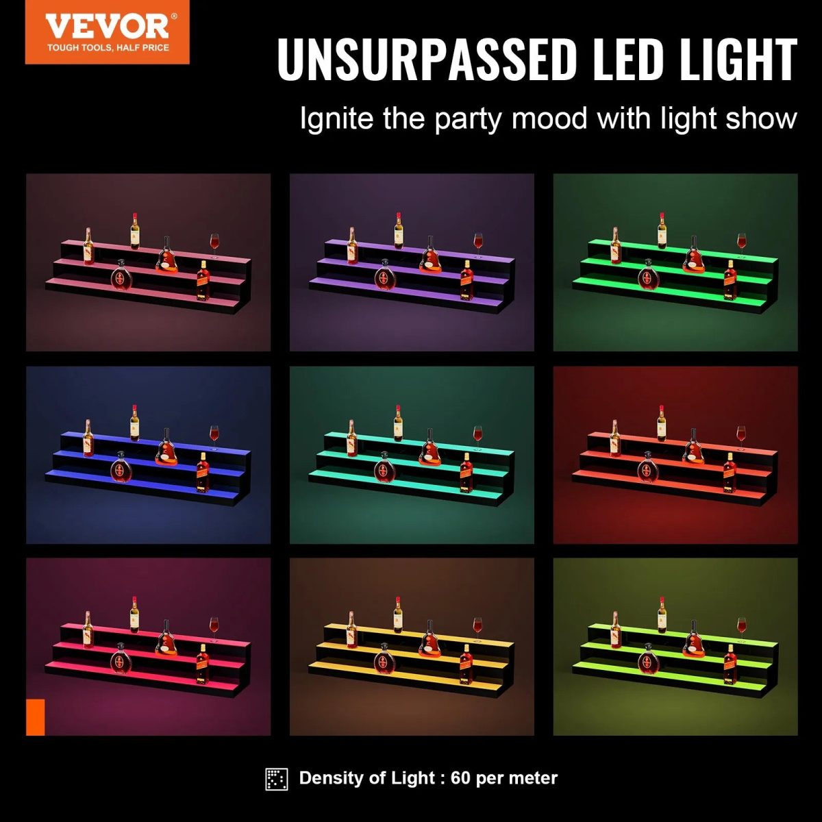 Vevor Lighted Bottle Display LED 48" 3-Step Bar Shelf with App Control New - Image 2