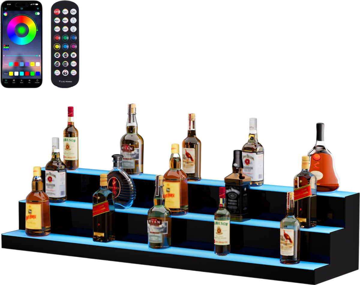 Vevor Lighted Bottle Display LED 48" 3-Step Bar Shelf with App Control New - Image 1